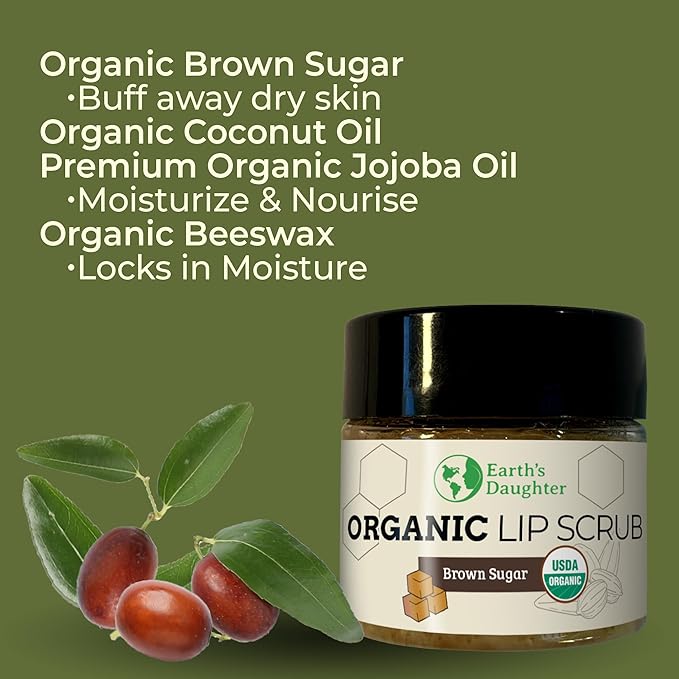 Organic Brown Sugar Lip Scrub – 0.7oz – USDA Organic Lip Exfoliator Scrub for Dry Lips - Fair Trade, Brown Sugar, Jojoba Oil, Beeswax, Coconut Oil - Lip Scrubber Exfoliator For Lip Care-VivaGrace Women