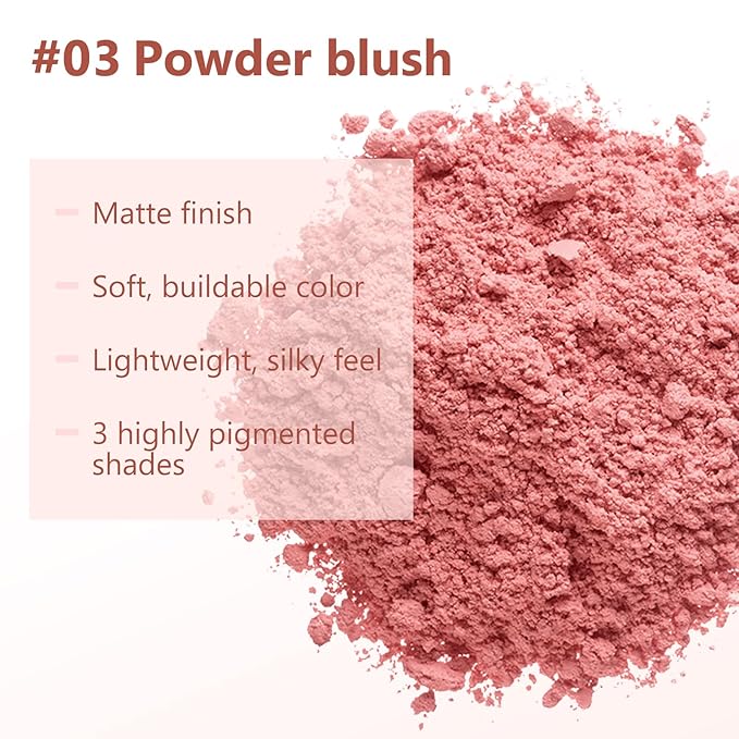 Boobeen Loose Blush Powder Air Cushion Blush, Face Blusher Cheeks Powder, Natural Highly Pigmented Soft Blush Makeup Long Lasting, Matte Finish-VivaGrace Women