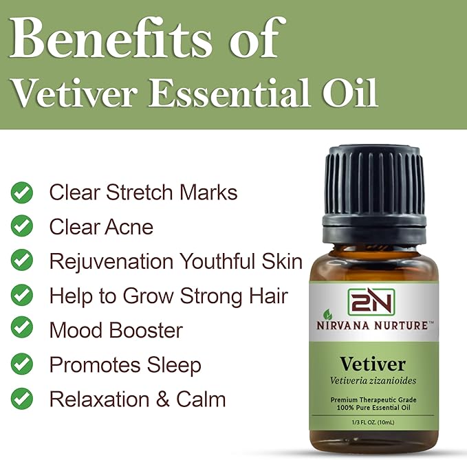 Vetiver Essential Oil 100% Pure Premium Therapeutic Grade, Undiluted - Aromatherapy Diffuser for Calm and Relaxation, Skin Care, Hair Care-VivaGrace Women