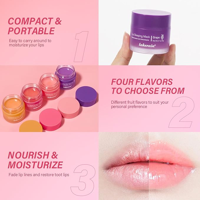 Lip Mask Sleeping,Nourish Hydrate Lip Mask,Lip Oil,Lip Balm, Lip Skin Care,Hydrating, Moisturizing Lip Lines Night Sleep Anti-chapped Lip Cream (Grape)-VivaGrace Women