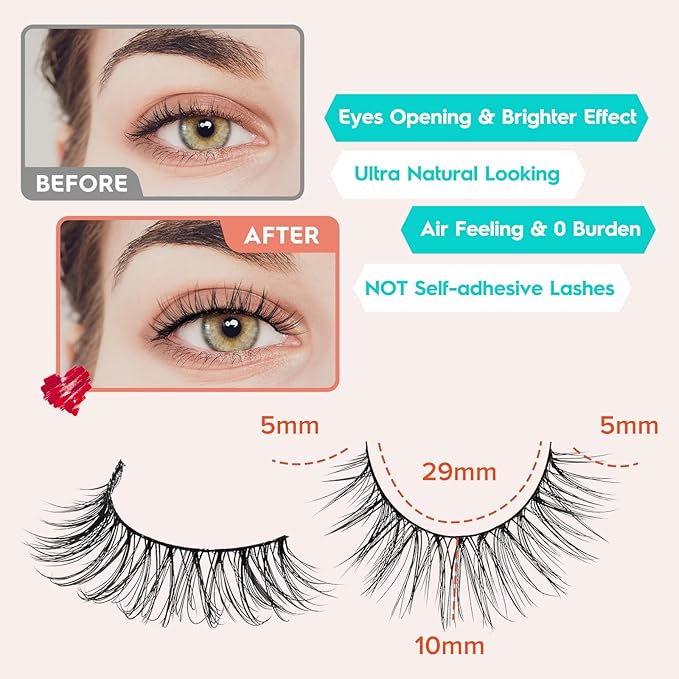 False Eyelashes Natural Look Wispy Lashes 10mm Short Lash C Curl 0.1MM Thin Band Lashes Pack Siligli Fake Eyelash 7 Pair-VivaGrace Women