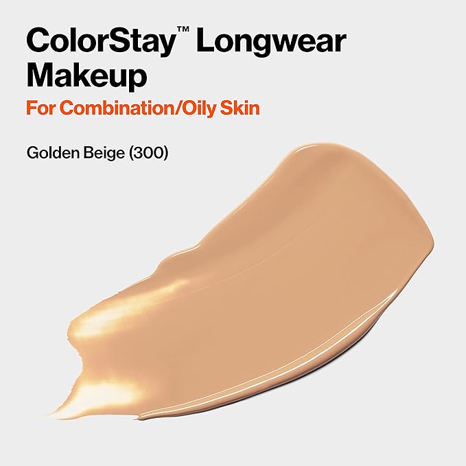 Revlon Liquid Foundation, ColorStay Face Makeup for Combination & Oily Skin, SPF 15, Medium-Full Coverage with Matte Finish, Golden Beige (300), 1.0 oz-VivaGrace Women