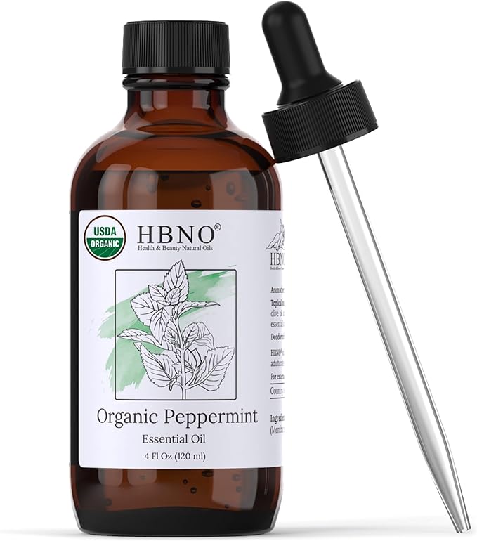 HBNO California Bottled Organic Peppermint Essential Oil (Mentha Piperita) 4 fl oz (120ml) - USDA Certified Organic Peppermint Oil for Hair - Perfect for Aromatherapy-VivaGrace Women