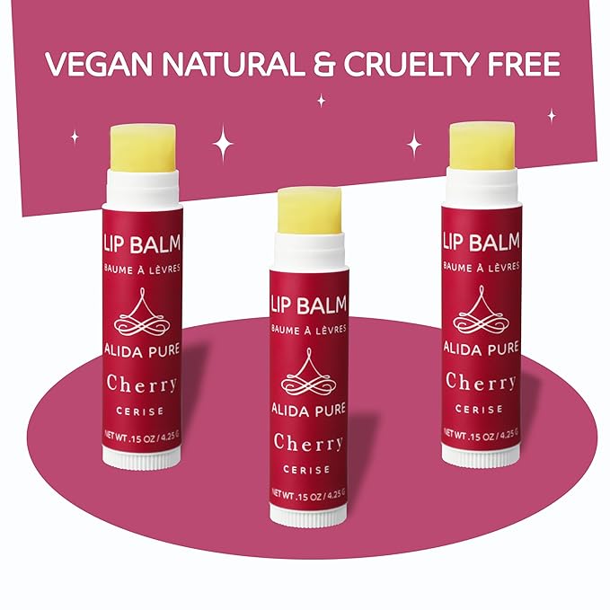 Cherry Lip Balm Collection, Vegan Lip Balm Set, Beeswax Free, with Avocado Oil, Organic Jojoba Oil, and Vitamin E, Natural Moisturizer for Dry, Chapped Lips, 3 Tube Set-VivaGrace Women