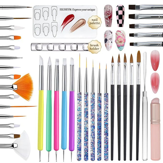 39 PCS Nail Art Brushes Set,Nail Art 3D Sculpting Pen Dotting Tools,Ombre Silicone Brush,Liner Brushes,Acrylic Brushes,Nail Art Palette with Gel Mixing Rod,Nail Design Kit for Home Diy & Salon-VivaGrace Women