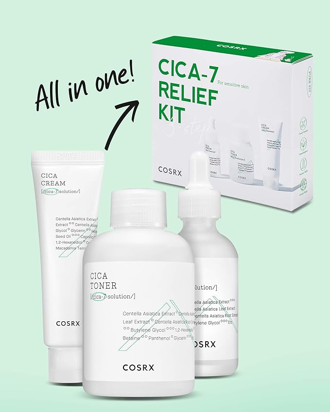 COSRX CICA Relief Kit | Toner, Serum, Cream with Centella Asiatica | Sensitive Skin, Soothing, Moisturizing | Travel Size Set, Gift Set, Korean Skincare, Not Tested on Animals, Paraben Free-VivaGrace Women