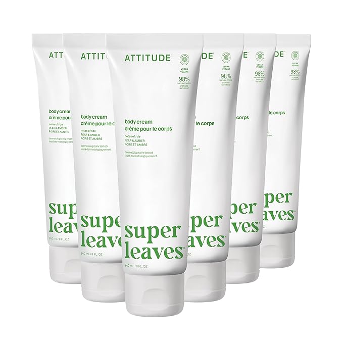 ATTITUDE Body Cream, Moisturizer for Dry Skin, EWG Verified, Vegan & Dermatologist-Tested, Deep Hydration, Pear & Amber Scent, 8 Fl Oz (Pack of 6)-VivaGrace Women