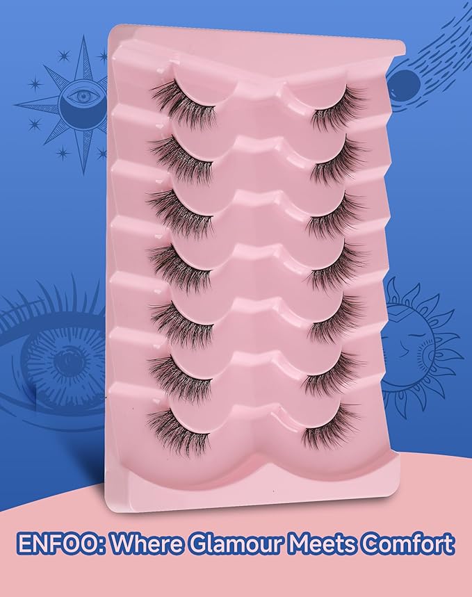 Half Lashes Natural Eyelashes Wispy Lashes Natural Look Cat Eyelashes False Corner Lash Soft Fluffy 3/4 False Eyelash 7 Pairs 14MM D19-VivaGrace Women