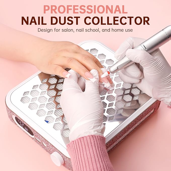 Nail Dust Collector, Rechargeable Dust Collector Nail Tech, Powerful Vacuum Fan Vent Dust Collector Extractor Dust Suction Machine for Acrylic Nails Polishing, Nail Salon&Home, Pink-VivaGrace Women