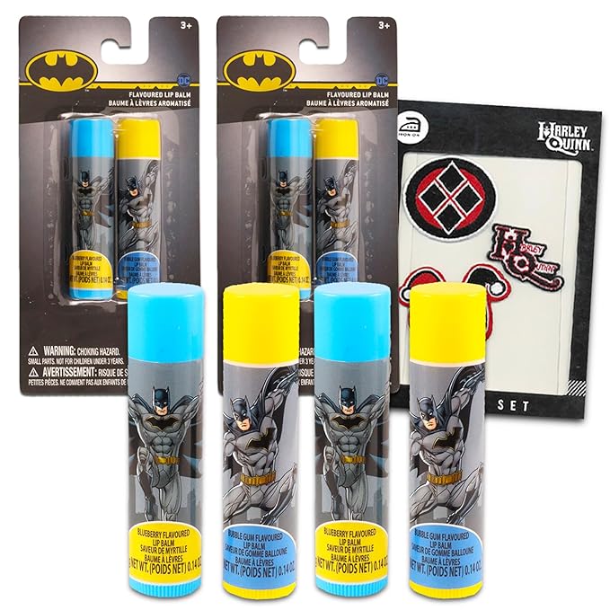 Batman Lip Balm Tube Bundle for Kids – 4 Pack of Batman Lip Balm in Assorted Flavors Plus Stickers for Boys and Girls | Batman Party Favors-VivaGrace Women