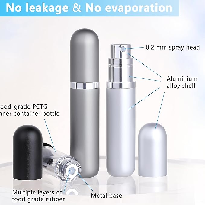 Travel Refillable Perfume Atomizer Bottle 3-Pack 5ml Leakproof Travel Perfume Refillable Bottle (Black Gray & Silver)-VivaGrace Women