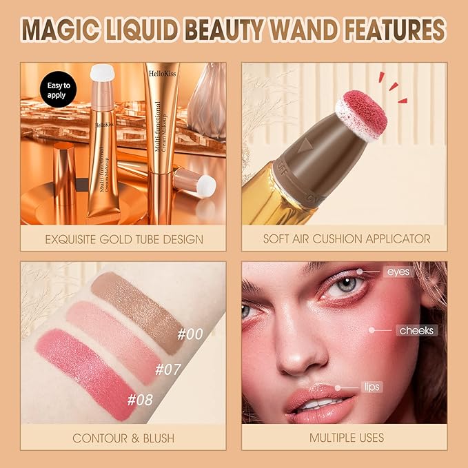 Liquid Contour Beauty Wand, Cream Liquid Contour Stick Matte Bronzer Stick with Cushion Applicator, Lightweight Blendable, Long Lasting Silky Liquid Face Shaping & Contouring Stick | 0# Contour Light brown-VivaGrace Women