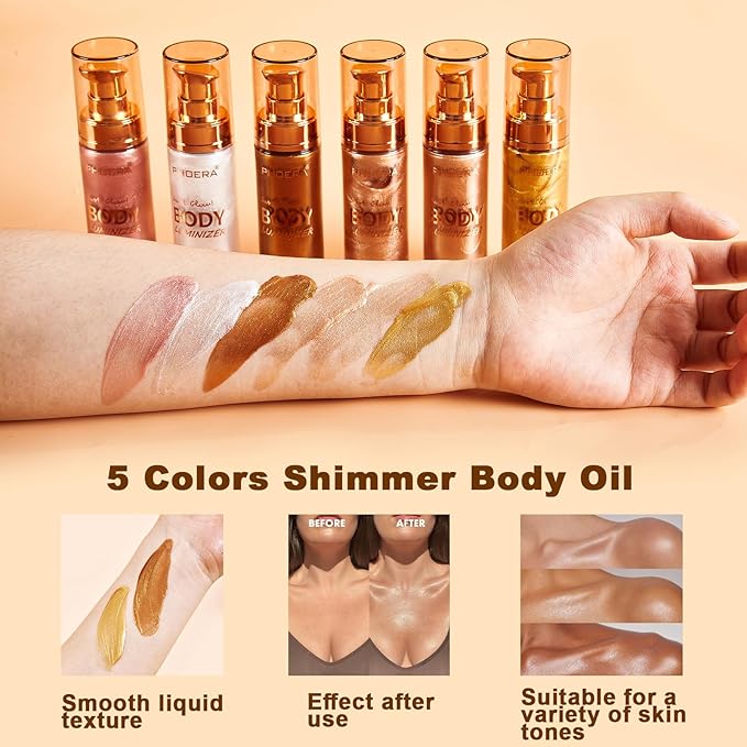 PHOERA Body Luminizer Highlighter, Waterproof Moisturizing and Glow For Face & Body, Face Body Glow Illuminator (101+103/Rose Gold+Glistening Bronze)-VivaGrace Women