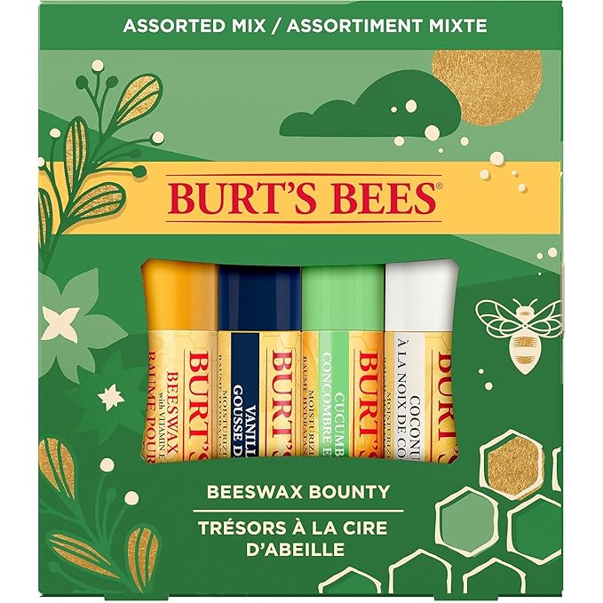 Burt's Bees Holiday Gift, 4 Lip Balms Stocking Stuffer, Assorted Mix Set, Classic Beeswax, Vanilla, Cucumber Mint & Coconut And Pear-VivaGrace Women