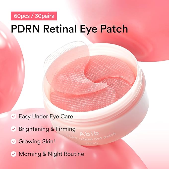 Abib PDRN Retinal Eye Patch Glow jelly 60 Patches, Korean Under Eye Patches for Puffy Eyes and Dark Circles, Anti-Wrinkle, Collagen, Caffeine, Niacinamide-VivaGrace Women