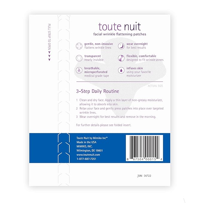 Toute Nuit Wrinkle Patches – Jet – Face Tape for Forehead and Large Frown Lines – Hypoallergenic Anti Wrinkle Patches – 20 Count, Made in USA-VivaGrace Women