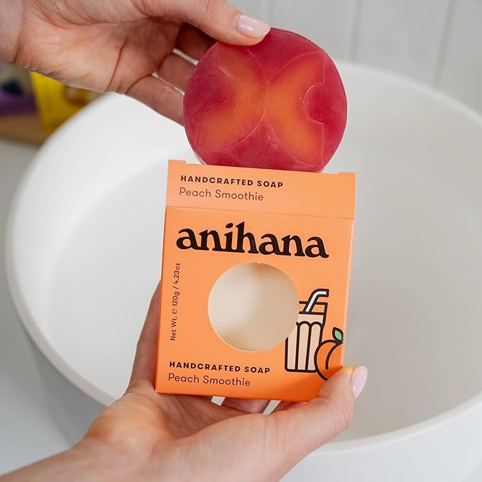ANIHANA Handcrafted Soap 3 Pack with Coconut Oil, Gentle Cleansing Paraben Free Cruelty Free Refreshing Peach Smoothie Scent 4.23 oz each-VivaGrace Women