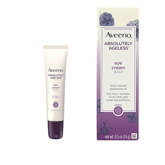 Aveeno Absolutely Ageless 3-in-1 Anti-Wrinkle Eye Cream for Fine Lines & Wrinkles, Crows Feet, & Under-Eye Puffiness, Antioxidant Blackberry Complex, Hypoallergenic, Non-Greasy, 0.5 oz-VivaGrace Women