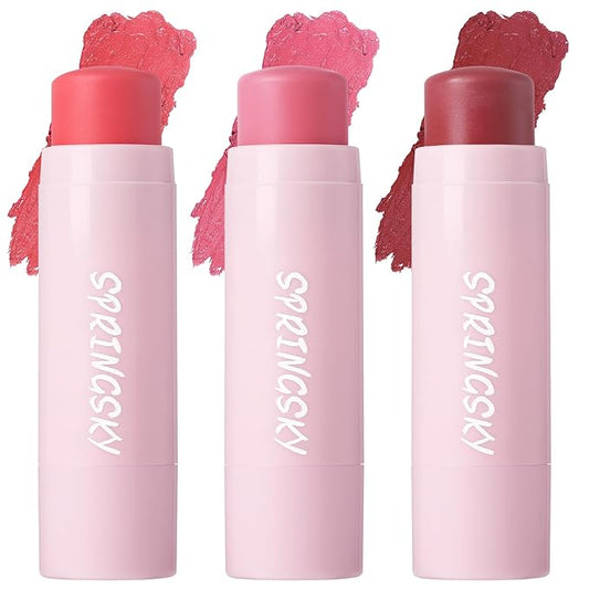 Face Stick Trio 3Pcs Multi-Use Makeup Blush Sticks, Buildable Blendable Lightweight Cream Blush Stick for Cheeks Make Up For Women 3-in-1 Blusher and Lip Makeup Sticks (04)-VivaGrace Women