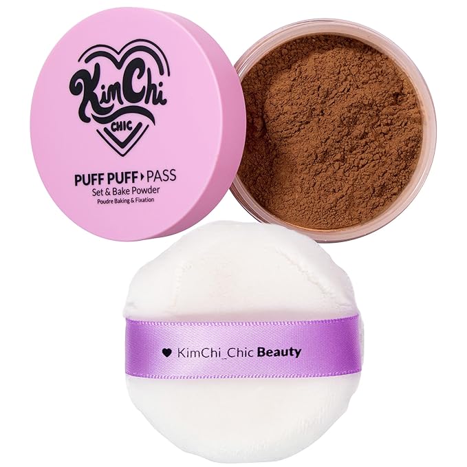 Kimchi Chic Beauty Puff Puff Pass Set and Bake Powder, Loose Face Powder with Extra Fluffy Setting Powder Puff, Soft Brown Face Makeup for Uneven Skin Tone, 07 Cocoa-VivaGrace Women