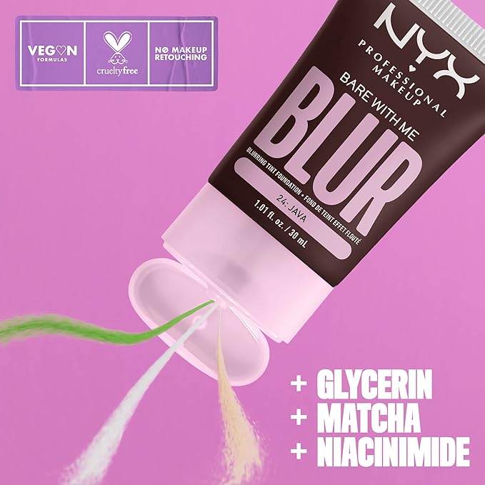 NYX PROFESSIONAL MAKEUP Bare With Me Blur Skin Tint Foundation Make Up with Matcha, Glycerin & Niacinamide - Java-VivaGrace Women