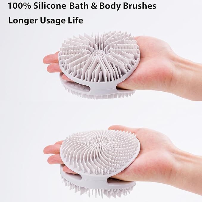 2 PC Silicone Exfoliating Body Scrubber, Silicone Body Shampoo Brush, Soft Silicone Loofah for Sensitive Skin, Shower Silicone Hair Scalp Massager, Easy to Clean, Lather Well(Gray&Green)-VivaGrace Women