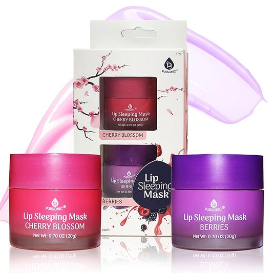 PURSONIC Lip Mask Overnight for Ultimate Lip Care - Hydrating Lip Moisturizer for Plump Lips Infused with Double Flavor Cherry Blossom and Berries - 2 Packs-VivaGrace Women