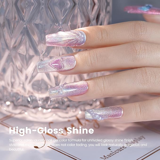 RARJSM Aurora Mermaid Cat Eye Gel Nail Polish Set 6 Colors Velvet Silver Glitter Pink Green Blue Purple Galaxy Star Shimmer Gel Polish with Magnetic Stick UV LED Curing Requires Soak Off Home Salon-VivaGrace Women