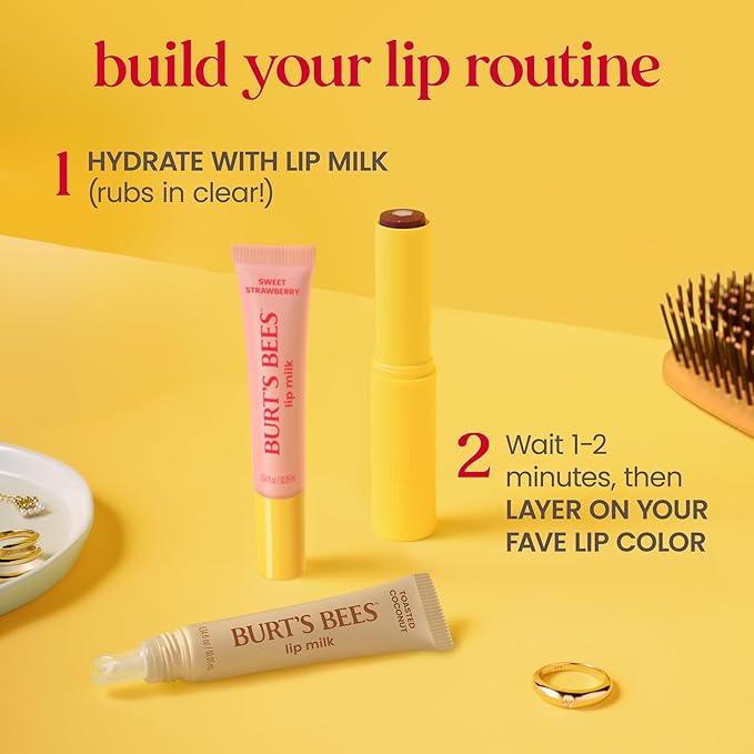 Burt’s Bees Lip Milk, Daily Lip Moisturizer, Sweet Strawberry, Vitamin Enriched Moisturizing Lip Balm with Almond Milk and Jojoba Oil, Hydrating for Softer Lips, 1 Tube, 0.34 Fl Oz-VivaGrace Women