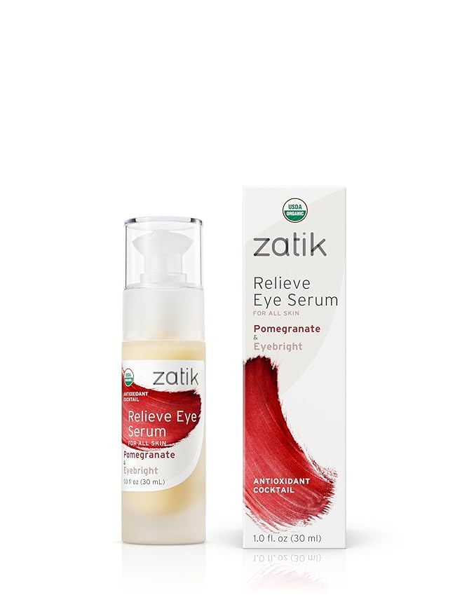 Zatik Naturals - Relieve Eye Serum with Pomegranate and Eyebright Antioxidant, USDA Certified Organic, Rekindle and Elevate Youthfulness Around Thin Areas of the Eyes, 1.0 fl oz, 30ml-VivaGrace Women