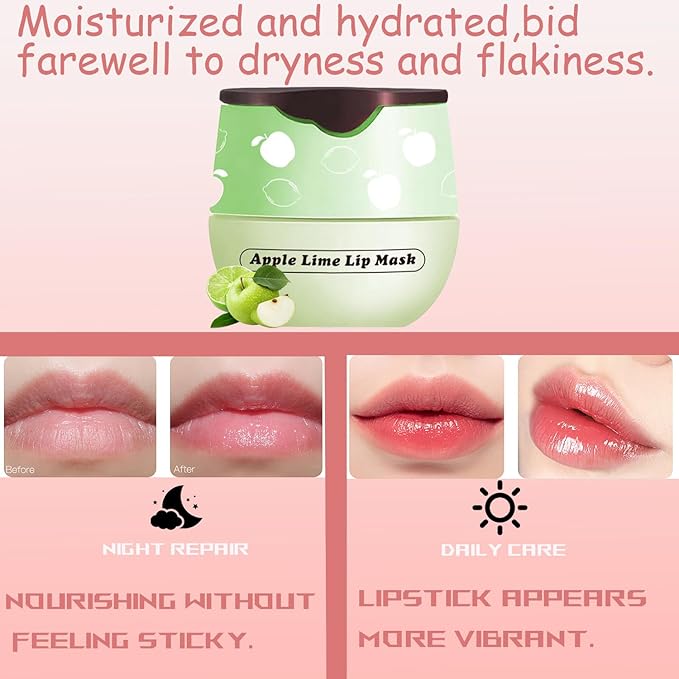 1 PCS Bee Lip Balm Honey Pot, Exfoliating Apple Bee Lip Balm Sleeping Lip Mask Overnight with Sticks, Honey Pot Lip Balm Prevention Dry Hydrating and Crack Lip Scrubs-VivaGrace Women