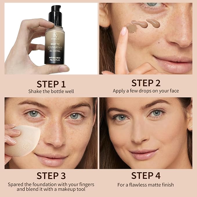 FV Full Coverage Liquid Foundation, Lightweight & Concealing, Long Lasting Matte Foundation Makeup with Flawless Finish, Oil Control Waterproof Foundation for Oily Skin (Classic Ivory Matte)-VivaGrace Women