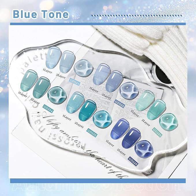 JODSONE 10ml 6 Colors Jelly Gel Nail Polish Set Ocean Blue Turquoise Gel Polish with Crystal Long Lasting All Seasons Need U V Lamp-VivaGrace Women