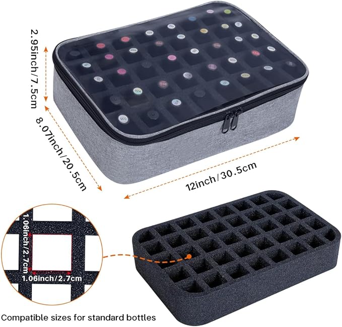 Small Clear Nail Polish Organizer Holds 40 bottles(15ml-0.5fl.oz) Nail Polish Case Multifunctional Nail Polish Bag organizer, Cosmetic Travel Makeup Bags for Women Gray