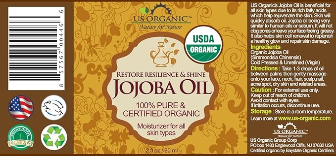 US Organic Jojoba Oil, USDA Certified Organic,100% Pure & Natural, Cold Pressed Virgin, Unrefined, Haxane Free, Sourced from Middle East directly (Small (2oz, 56ml))-VivaGrace Women