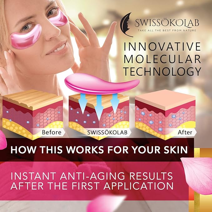 SWISSÖKOLAB Under Eye Patches For Puffy Eyes 24k Gold Eye Mask Dark Circles And Puffiness Collagen Eye Gel Pads Moisturizing & Reducing Wrinkles Anti-Aging Hyaluronic Acid (Japanese Series)-VivaGrace Women