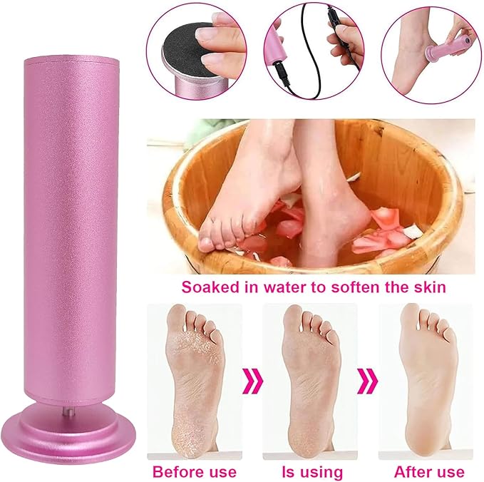 Electric Foot Callus Remover, Adjustable Foot Speed, Professional Foot Repair Tool, Equipped with 60 Pieces of Sandpaper, Suitable for Men and Women with Dead Skin calluses, Dry and Cracked, Pink-VivaGrace Women