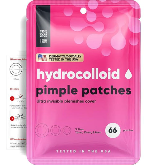 LE GUSHE Pimple Patches for Face (66 Dots) - Hydrocolloid Acne Patches for Face - Invisible Zit Stickers - Flatten Spots in 6-8 Hrs