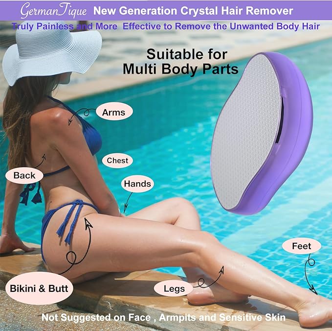 Crystal Hair Eraser,Natural Crystal Hair Remover,Reusable Painless Nano Glass Hair Removal Device Without Shaver,Gentle Crystal Epilator and Exfoliator for Soft Silky Skin(Violet)-VivaGrace Women