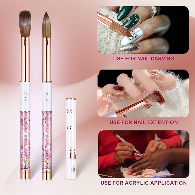 Acrylic Nail Brush Size 14,KEMEISI 100% Pure Kolinsky Nail Art Brushes Sturdy Handle Oval Shaped Acrylic Powder Nail Design Tools for Professional Manicure DIY Home Salon (White)-VivaGrace Women