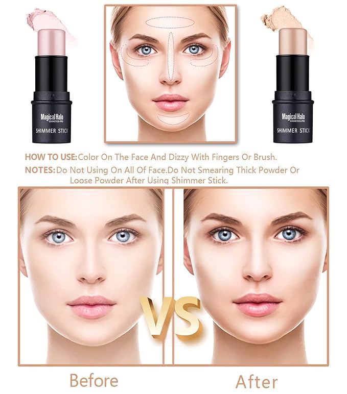 4 Pcs Cruelty-Free Waterproof Highlighter Makeup Sticks Shimmer Illuminator and Blush Stick Face Contour Cosmetics Set Easy To Use Blends Effortlessly-VivaGrace Women