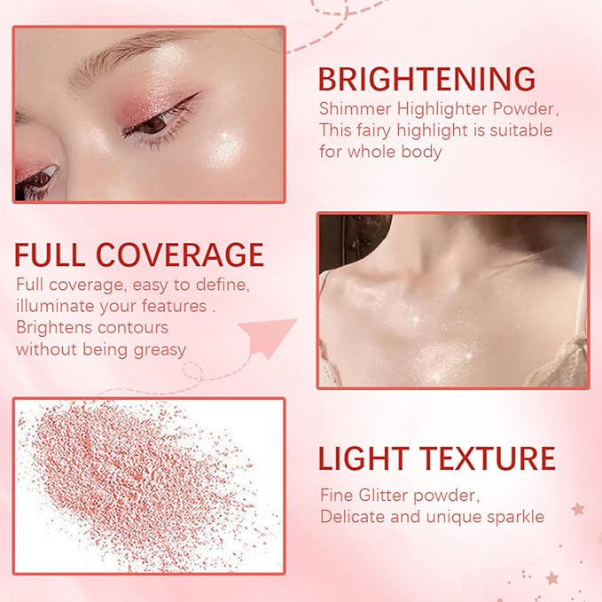 Polvo De Hadas Highlighter Powder Stick Body Shimmer Glitter Makeup, High Gloss Sparkle Highlight Powder for Face Eyes Lips Hair Body Cosmetic Tiktok Makeup - White Moonbeam-VivaGrace Women