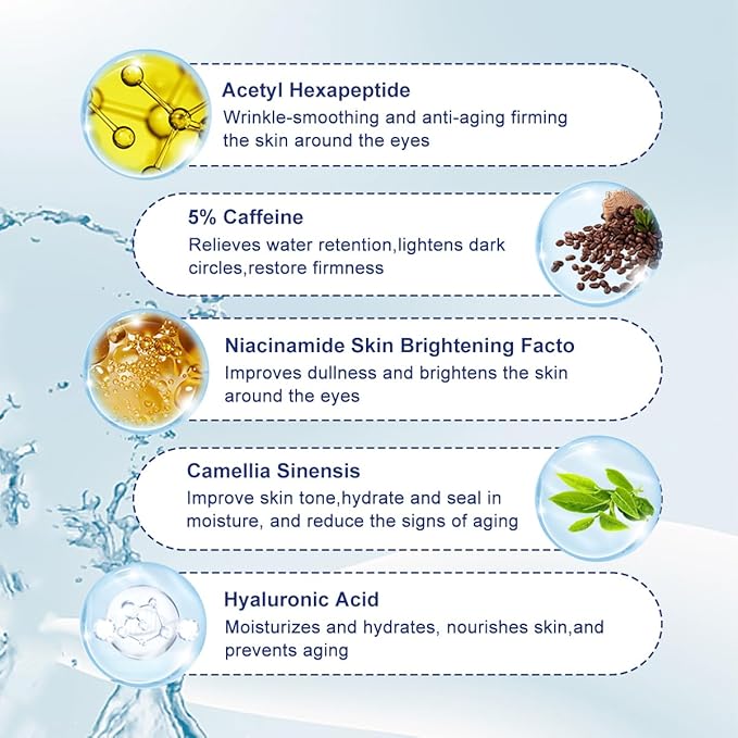 Caffeine Eye Serum,Under Eye Roller Serum with 360° Massage Ball,Eye Contour Cream for Dark Circles and Puffiness Wrinkles Fine Lines-VivaGrace Women
