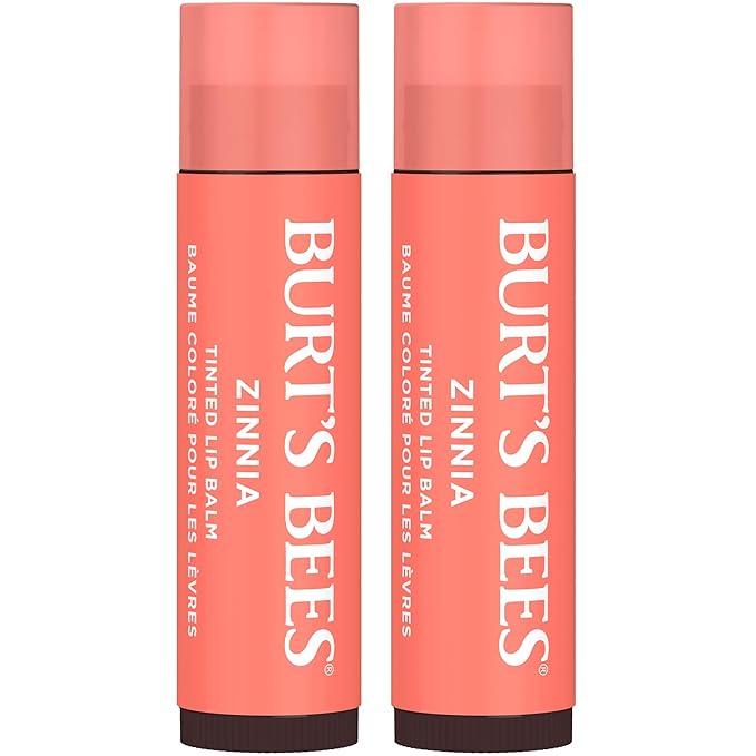 Burt's Bees Lip Tint Balm with Long Lasting 2 in 1 Duo Tinted Balm Formula, Color Infused with Deeply Hydrating Shea Butter for a Natural Looking Buildable Finish, Raspberry Zinnia (2-Pack)-VivaGrace Women