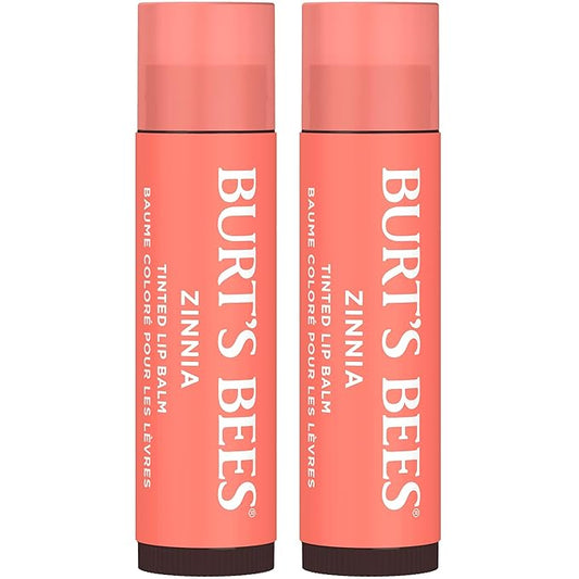 Burt's Bees Lip Tint Balm with Long Lasting 2 in 1 Duo Tinted Balm Formula, Color Infused with Deeply Hydrating Shea Butter for a Natural Looking Buildable Finish, Raspberry Zinnia (2-Pack)-VivaGrace Women