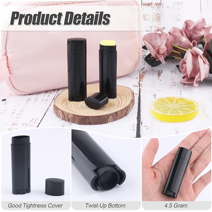 40 PCS 4.5g Oval Lip Balm Tubes Plastic Twist-up Filling Stick Refillable Lipstick Tube Containers for Chapstick Homemade Lip Balm DIY Deodorants Crayon (Black)-VivaGrace Women