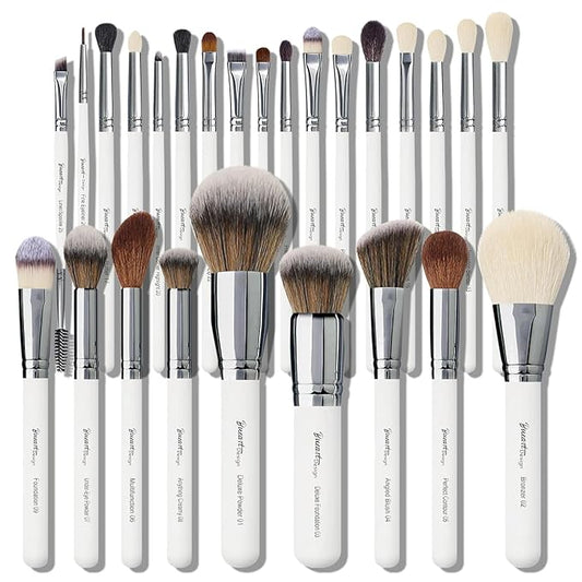Professional Makeup Artist Brushes Set 26Pcs Real Natural Goat Hair Labeled White Makeup Brush Set with Foundation Powder blush concealer blending eyeshadow contour make up brushes set-VivaGrace Women