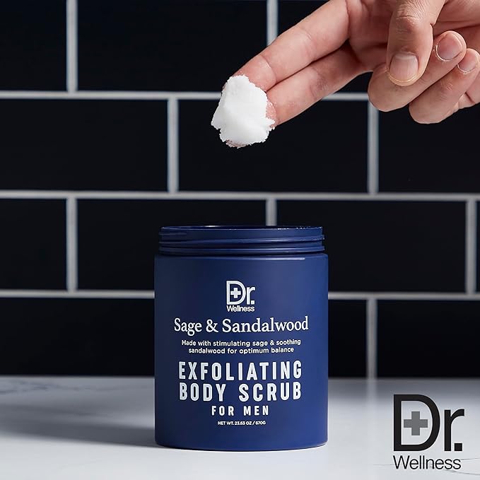 Dr. Wellness Body Scrub for Men- Ultimate Exfoliating Scrub Infused with Sage & Sandalwood, Men’s Body Wash in Jar with Twist Top, 23 oz, For All Skin Types-VivaGrace Women