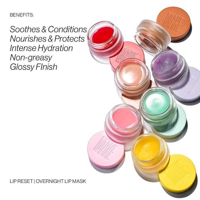 MAKE Beauty Lip Reset Overnight Lip Mask. Nourishing, Hydrating Lip Treatment for Dry, Flaky Lips. Plumps, Softens, and Smooths. Violet Vapor Flavor-VivaGrace Women