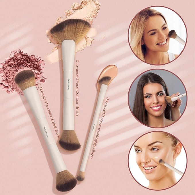 Makeup Brushes, Dual End Makeup Brush Set 7 Pcs, Foundation Contour Powder Concealer Eye Shadows Blush Make Up Brushes, Travel Gift Set, Cruelty-Free-VivaGrace Women